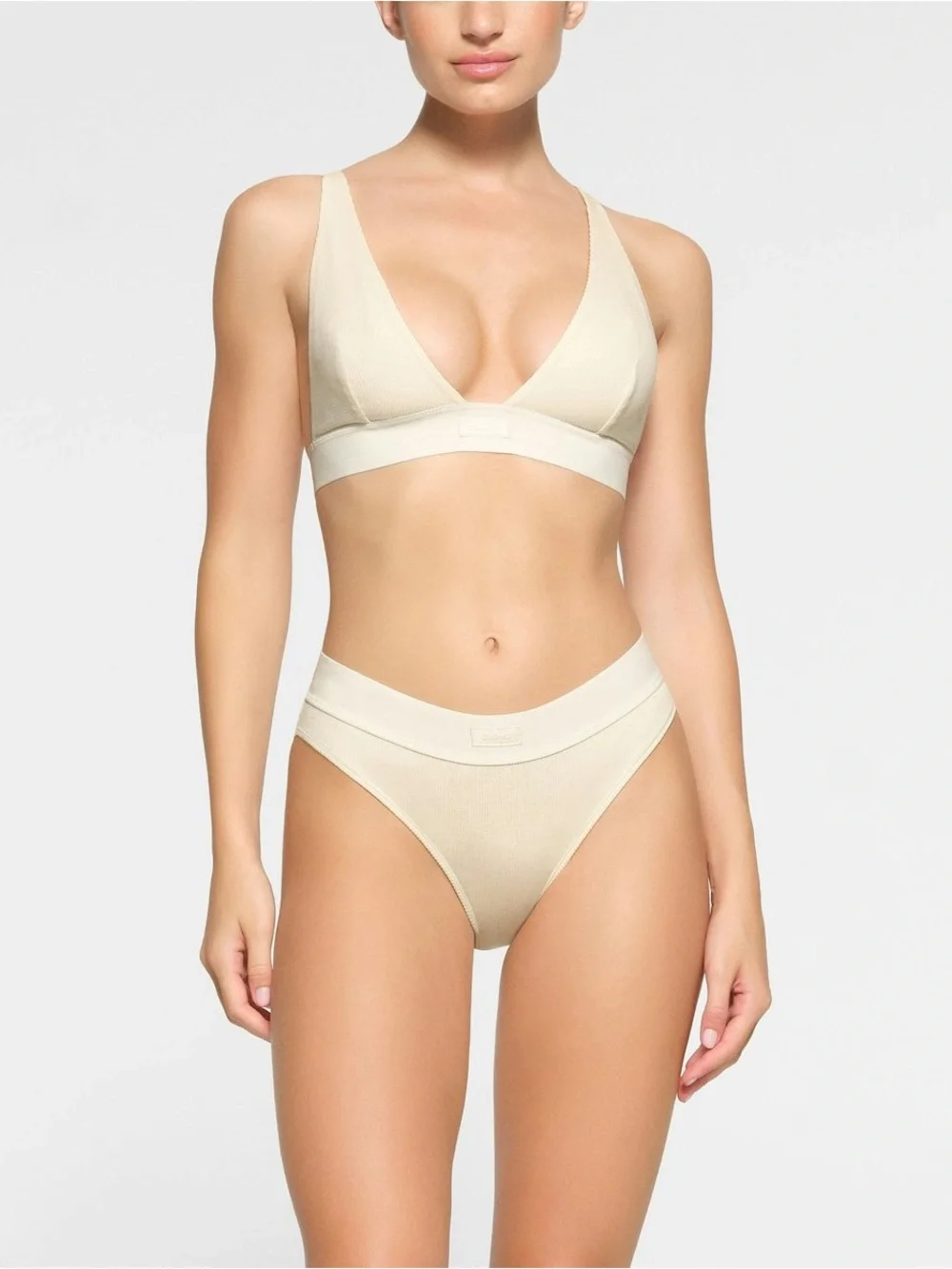 NWT SKIMS Cotton Rib Plunge Bralette - Bone - Picture 2 of 12